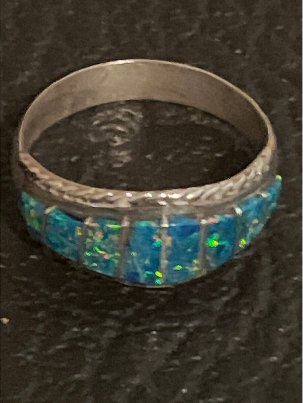 Navajo handmade inlay opal sterling silver ring size 10